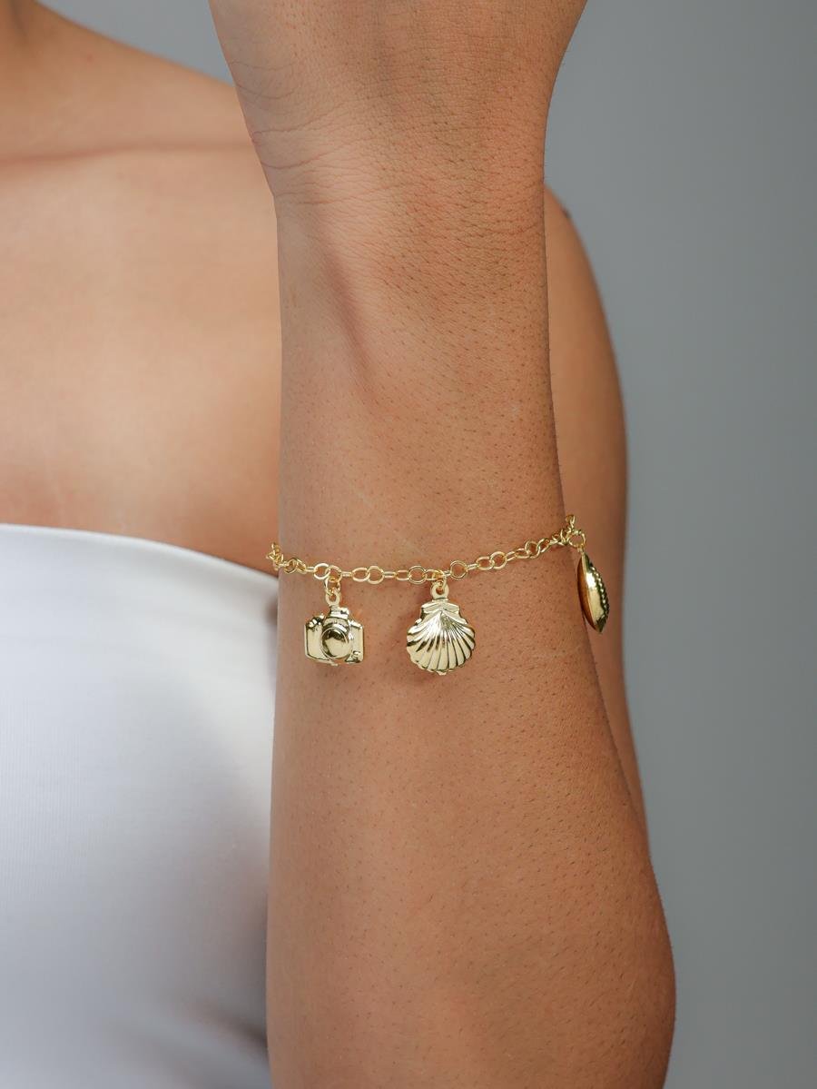Pulseira Pingentes Praia | Banhado a Ouro.