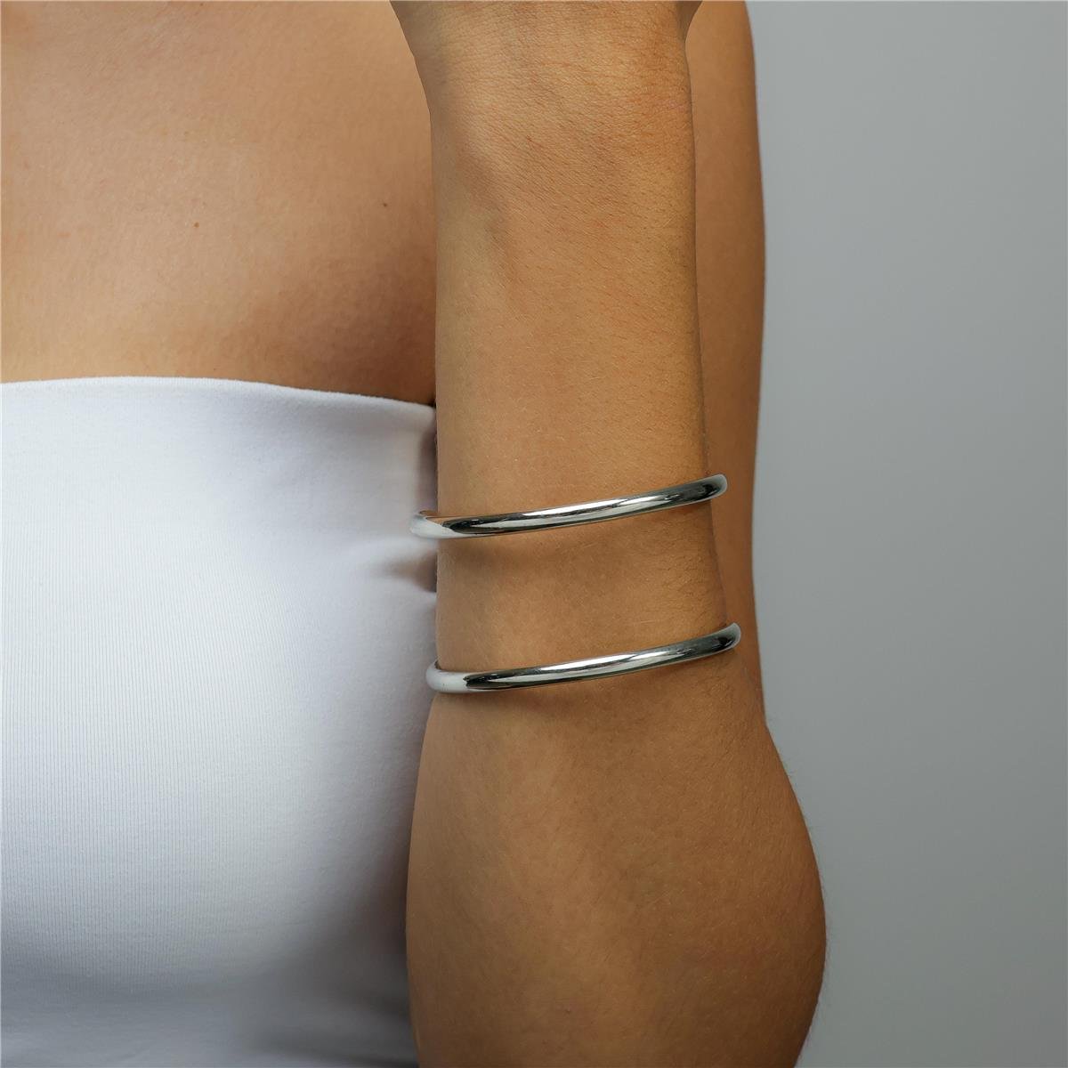Bracelete Fio Duplo | Banhado a Ródio Branco.