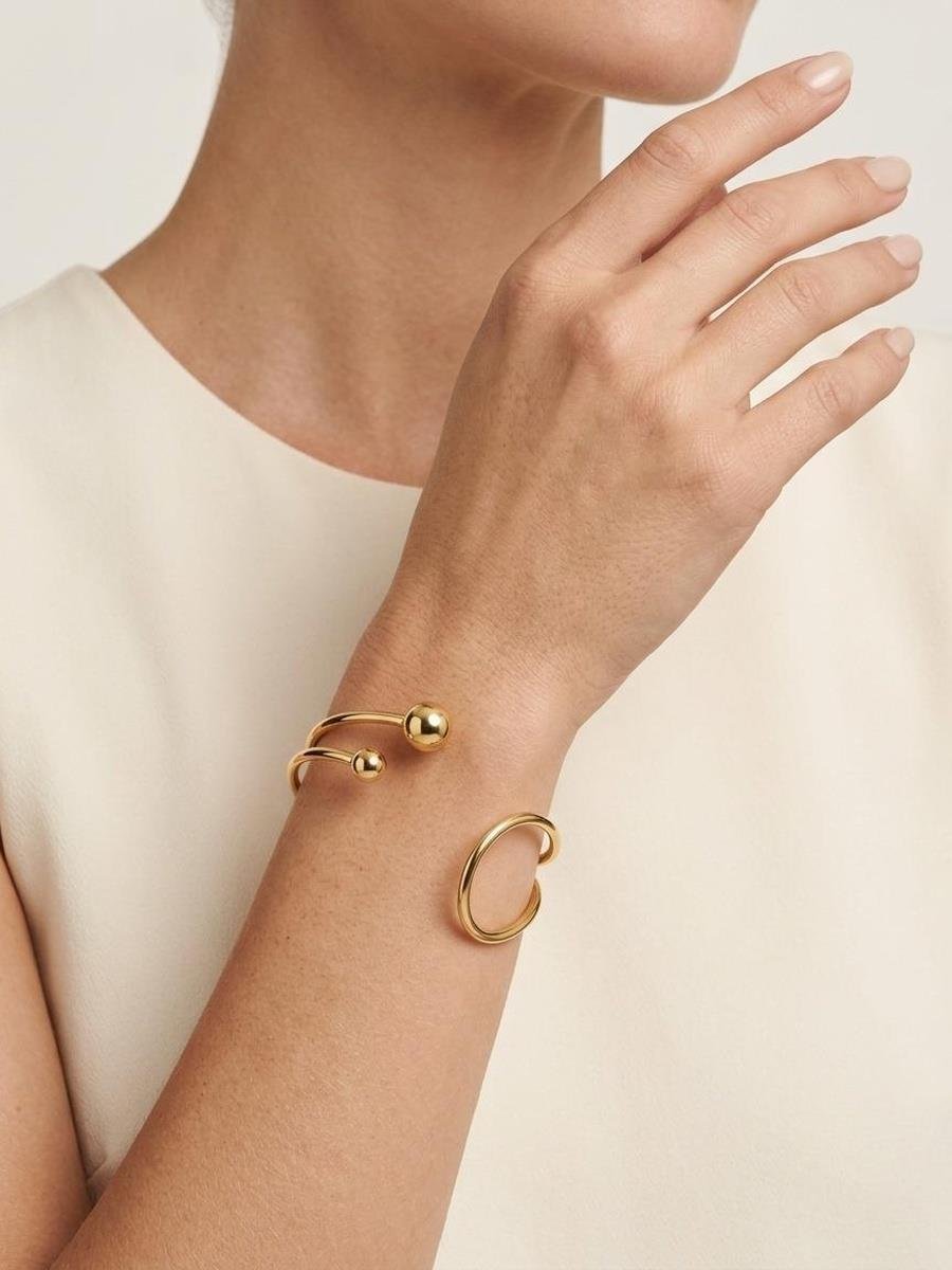 Bracelete Aberto com Esferas | Banhado a Ouro.