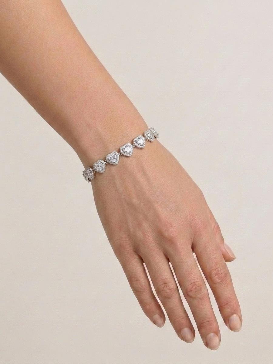 Pulseira Riviera Coração Cravejado | Banho de Prata.