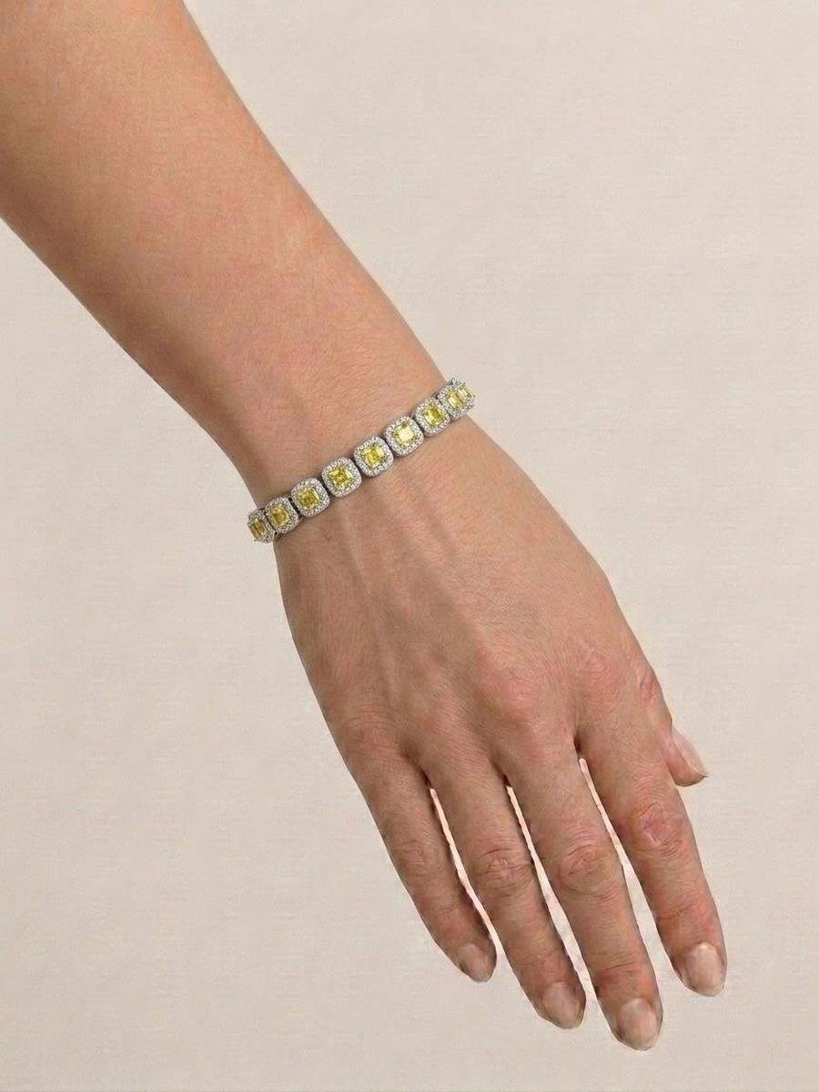 Pulseira Riviera Elos Quadrados Amarelo | Banhado a Ródio Branco.