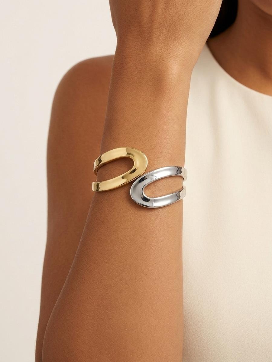 Bracelete Duo Gota Vazado | Banhado a Ouro e Ródio Branco.