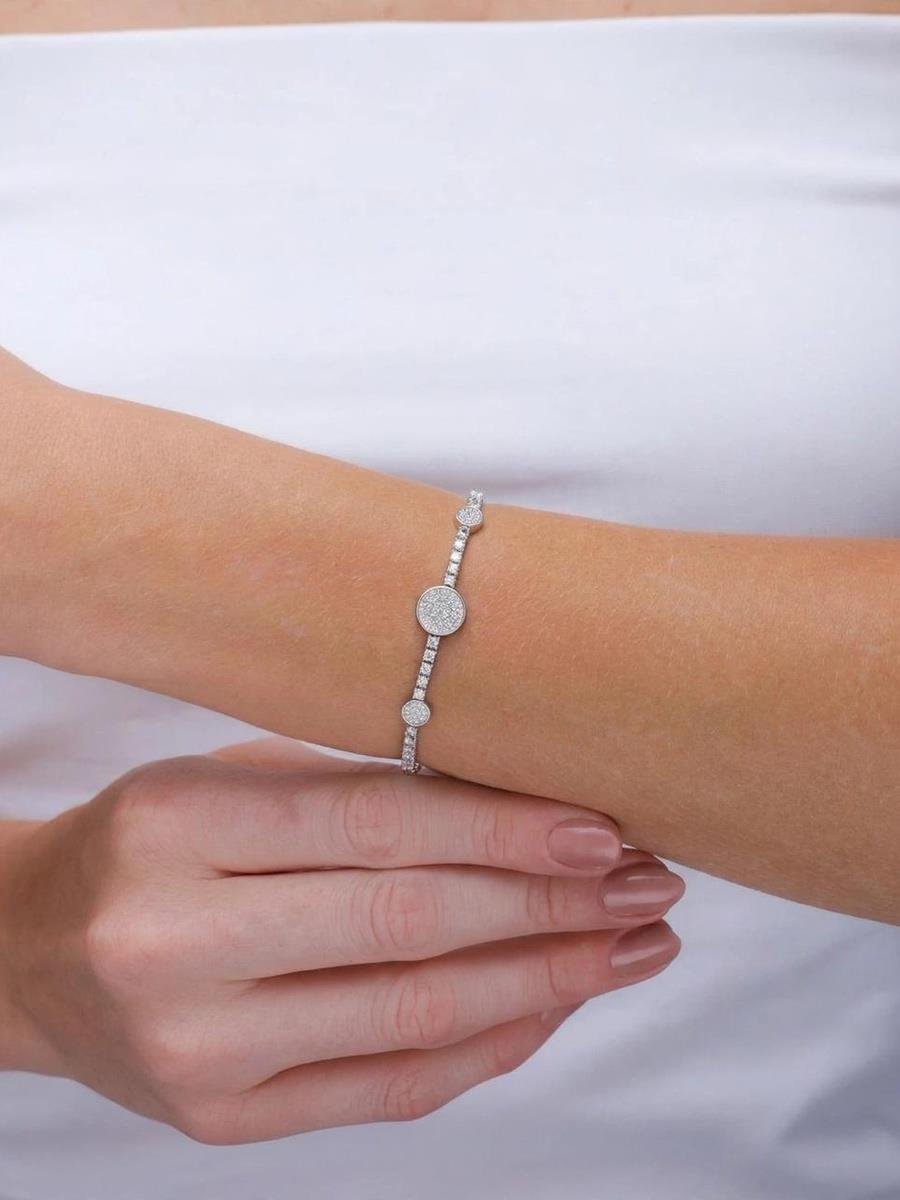 Pulseira Círculos Cravejado | Banho de Prata.