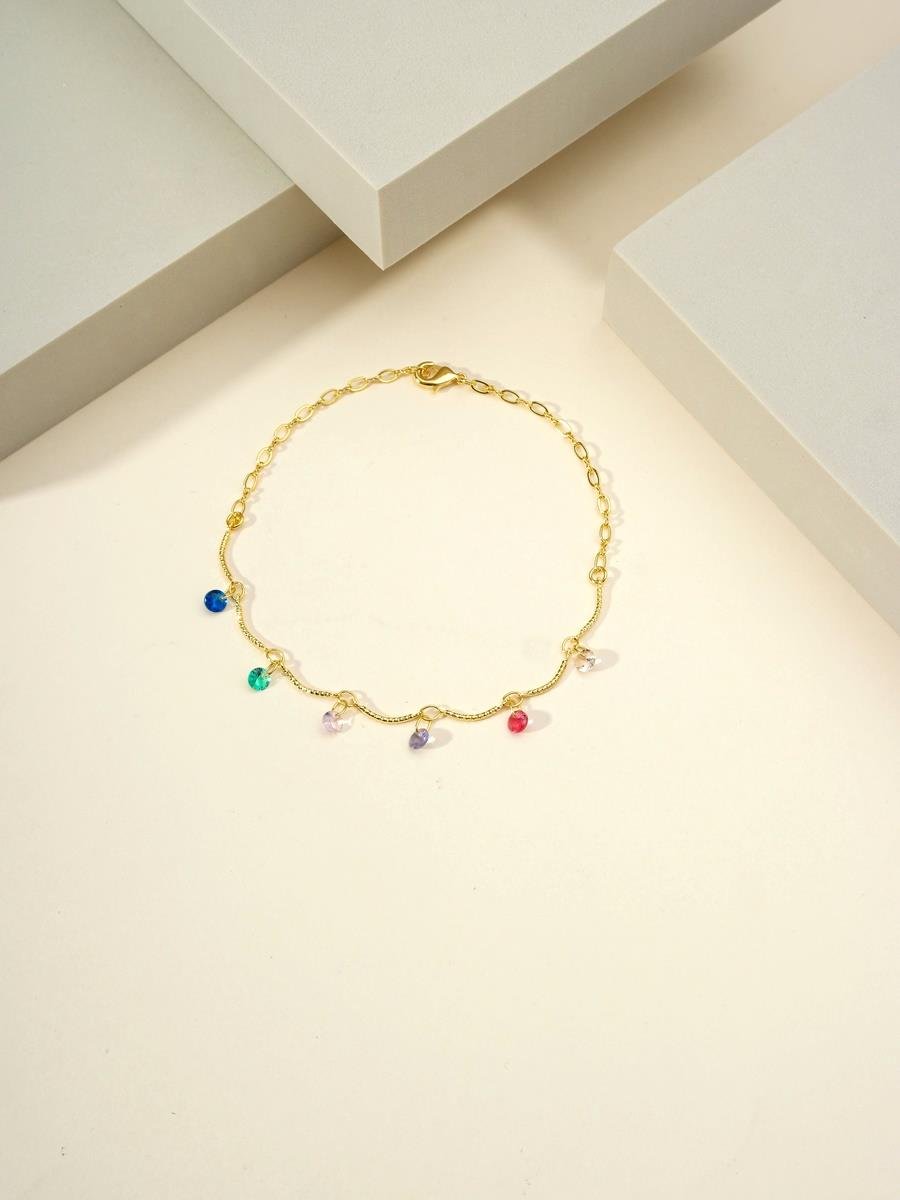 Tornozeleira Com Ponto de Luz Colorida | Banhado a Ouro