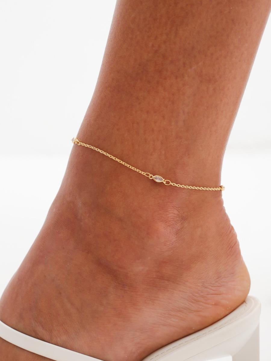 Tornozeleira Zircônias Navete | Banhado a Ouro